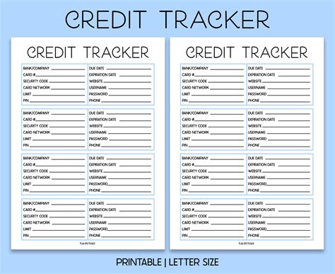 Credit Card Tracker Printable